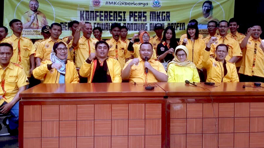 Pengurus DPC MKGR Kota Bandung menggelar Jumpa Pers terkait dukungan kepada Nurul Arifin-Chaerul Hidayat sebagai pasangan balon walikota.