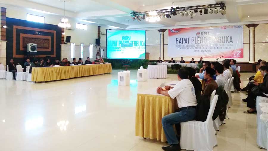 Rapat Pleno Terbuka Rekapitulasi Hasil Penghitungan Suara Pemilihan Umum (Pemilu) 2019 Di Kota Cimahi, Senin (6/6/2019) Yang Digelar Di Gedung Vidya Candra, Jalan Sangkuriang. 