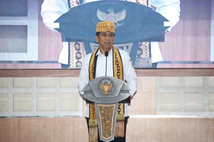 Wakil Menteri Dalam Negeri (Wamendagri) Akhmad Wiyagus saat menghadiri kegiatan Penguatan Komitmen dan Aksi Nyata Penanggulangan Tuberkulosis di Aula Gedung Semergou, Kantor Pemerintah Kota (Pemkot) Bandar Lampung, Selasa (14/4/2026).