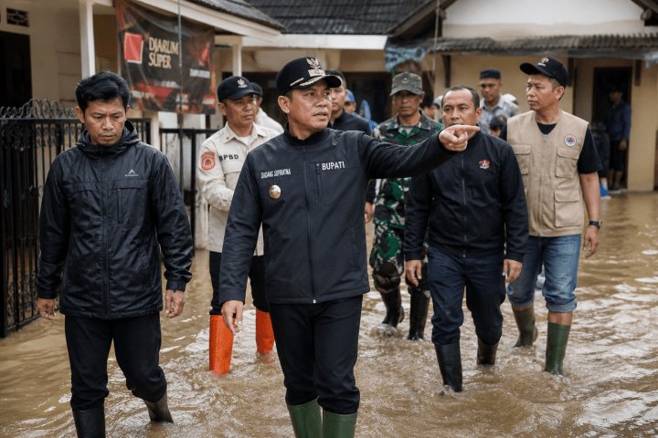 Ilustrasi peninjauan banjir Kabupaten Bandung 