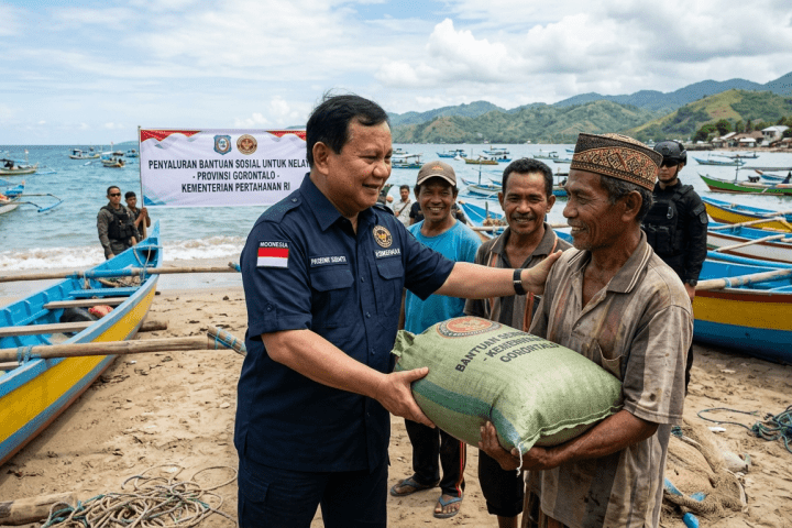 Presiden Prabowo Subianto menyerahkan bantuan untuk nelayan di Gorontalo