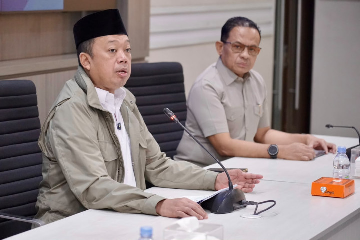 Menteri ATR/Kepala BPN, Nusron Wahid, menyampaikan keterangan pers terkain layanan pengukuran terjadwal untuk memberikan kepastian hukum dan waktu bagi pemohon, di Jakarta, Senin, 3 Agutus 2026